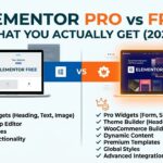 Design a professional blog header image with clean layout, readable typography, and relevant imagery that represents the blog post topic: Elementor Pro vs Free: What You Actually Get (2026)